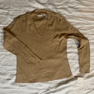 NWT Liz & Co. long sleeve beige shirt, size XL, 100% cotton, v-neck